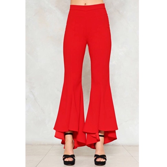 Red Flare Ruffle Pants - Picture 2 of 8